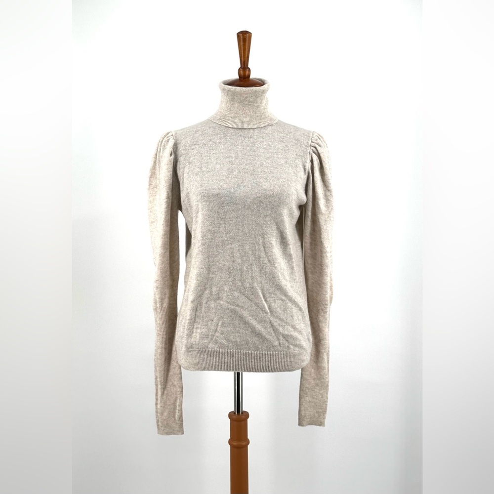 Aqua Cream Oatmeal Cashmere Puff Sleeve Turtleneck Sweater Size L